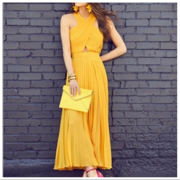 JOIE Elenita Pleated Chiffon Maxi Dress Yellow - 0 - Picture 2 of 12